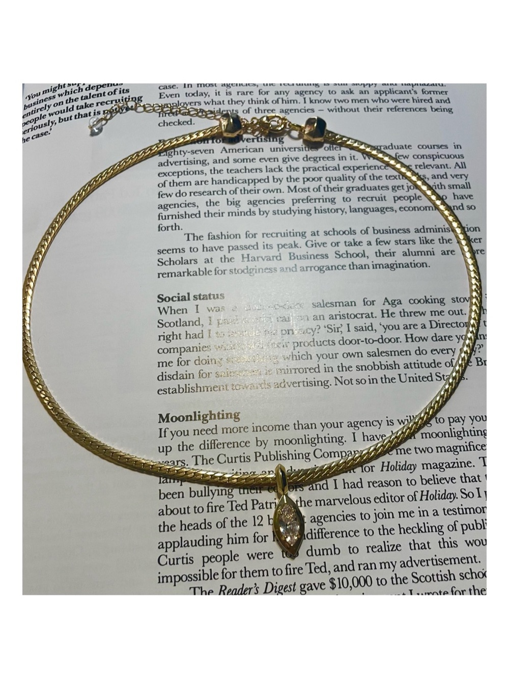 Gold Marquise CZ Pendant Necklace - Elegant- House Of Harlow 1960